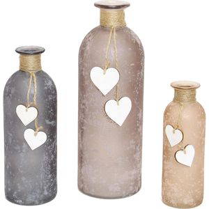 Frank-Flechtwaren Vase Herzchen, Glas , 3er Set, grau braun beige, Solifleur, Höhe 16cm, 20cm, 26cm, 3 Stück