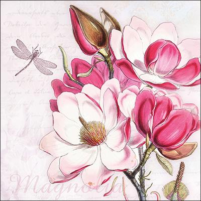 Ambiente 20 Servietten Papier 33x33cm 3-lagig - hochwertige Einweg Papierservietten Magnolienblüten rosa Libelle Frühling Hochzeit Gartenparty Blütendekor Deko