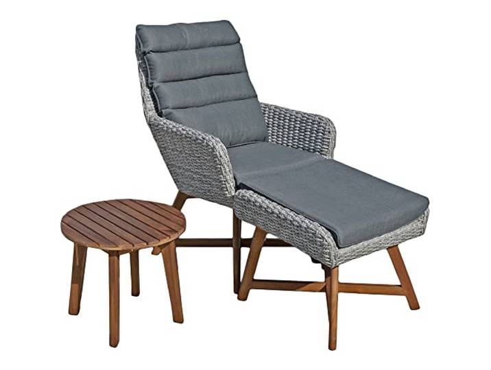 Lomadox Liegestuhl Relaxsofa Loungesofa mit Akazie in grau