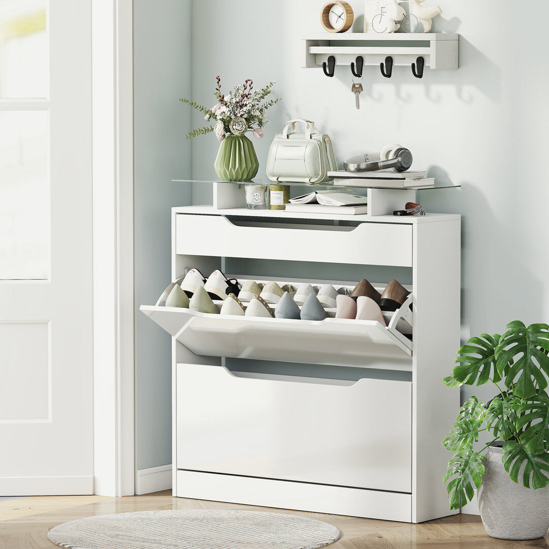 Ivy Bronx 16 Pair Flip Down Shoe Storage High Gloss 16
