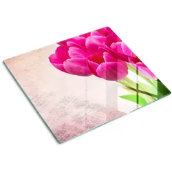 GLASPLATTE 60x52 cm Rosa Tulpen
