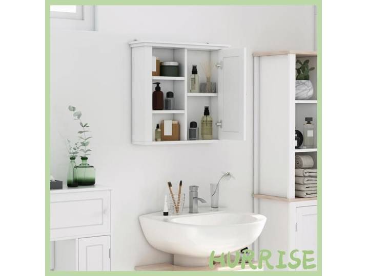 Cocosity Armoire Murale De Salle De Bain Meuble Suspendu Wc Placard 1 Porte 3 Niches Dim. 53L X 14 5L X 50 5H Cm En Bois Blanc