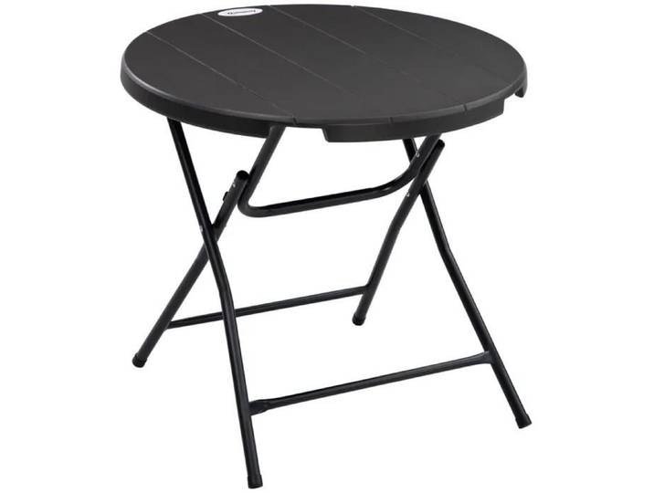 Table de jardin ronde pliante 4 personnes 80cm Outsunny terrasse balcon HDPE bois gris foncé robuste extérieur acier