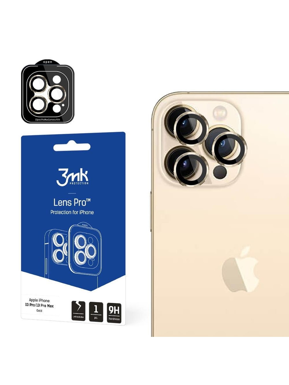 3mk iPhone 13 Pro Max / 13 Pro 9H Camera Glass for Lens Protection Pro Series Lens - Gold