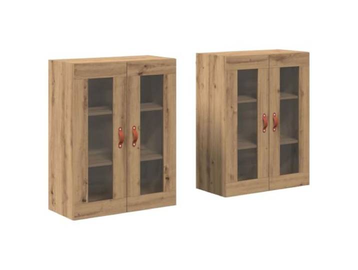 HKTMGDNG Wandschrank 2er-Set Hängeschrank Glas Artisan-Eiche 69,5x34x90cm Vielseitige Wandvitrine für Wohnzimmer und Flur mit vier Glastüren für staubgeschützte Aufbewahrung und Dekoration.