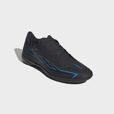 Fußballschuh ADIDAS PERFORMANCE "F50 HYPERFAST LEAGUE", Herren, Gr. 45, core schwarz, core schwarz, lucid ray blau, Synthetik, Textil, Schuhe Fußballschuh, für Hallenboden