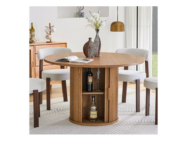 MC Star Esstisch 120 cm runder Esstisch für 4-6 Personen, runder Esstisch (mit Holzschiene, mit zwei Lagerhallen, moderner Esstisch im Landstil für Küche, Wohnzimmer)