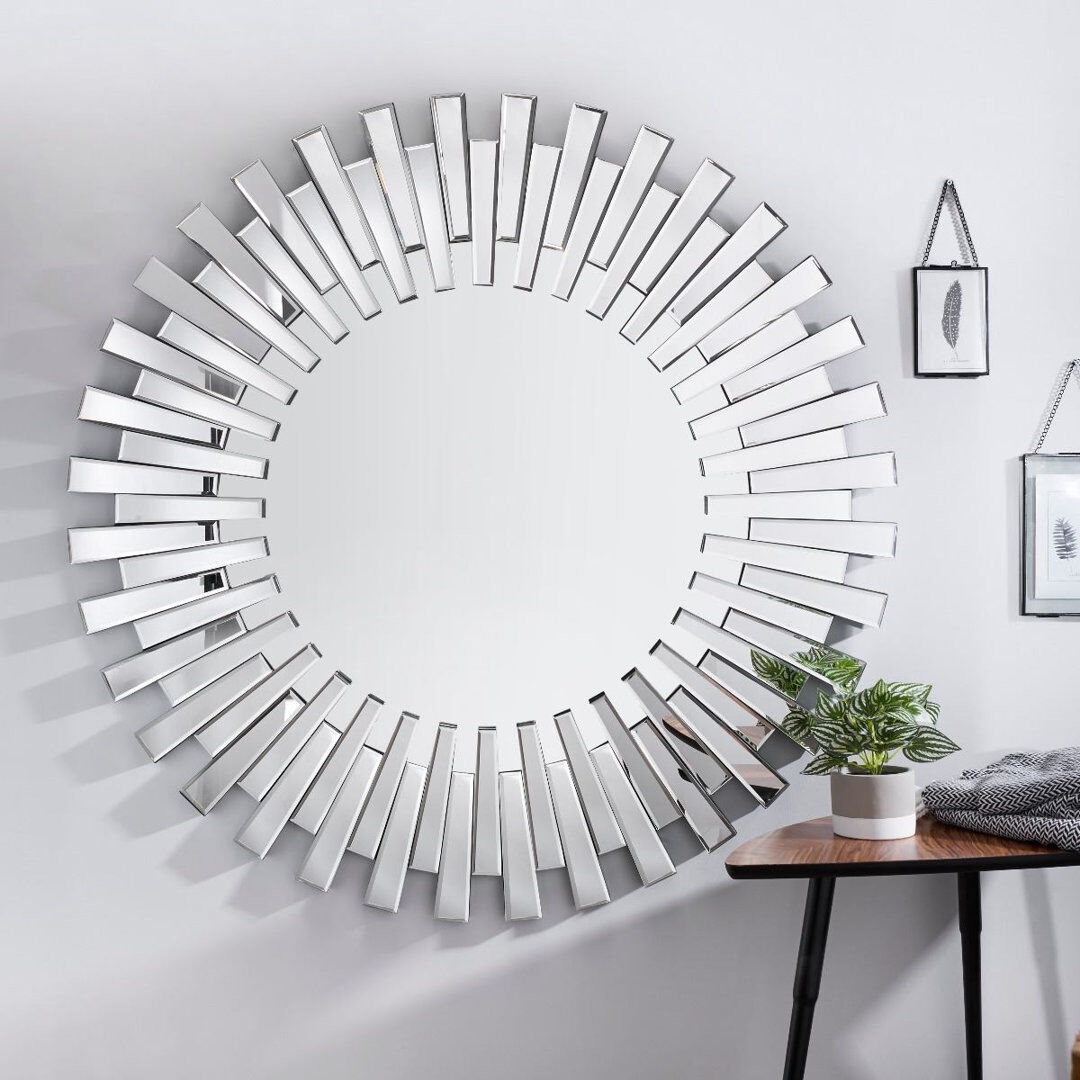 Fairmont Park Barston Sunburst Glass Framed Wall Mounted Accent Hallway Hollywood Mirror Clear Mirrored 60cm H x 60cm W