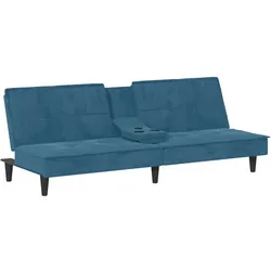 Helloshop26 - Schlafsofa mit Getränkehaltern blauer Samt 02_0021021