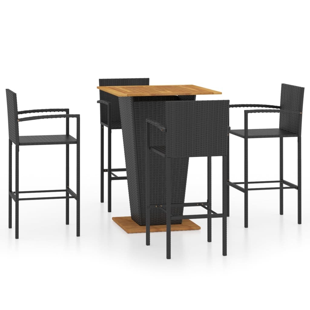 Gartenbar-Set 5-teilig Schwarz, Tisch 80x80x110 cm, Stühle 80 cm Sitzhöhe mit Fußstütze