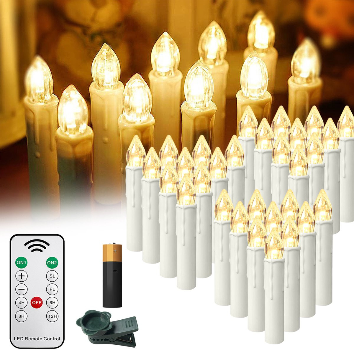 40x LZQ LED Kerstkaarsen Draadloos Warmwit met Timer en Afstandsbediening