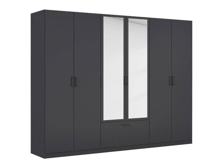Kleiderschrank, Grau, 271x210x54 cm, Holzwerkstoff, 4 Fächer & 1 Schublade, Rauch