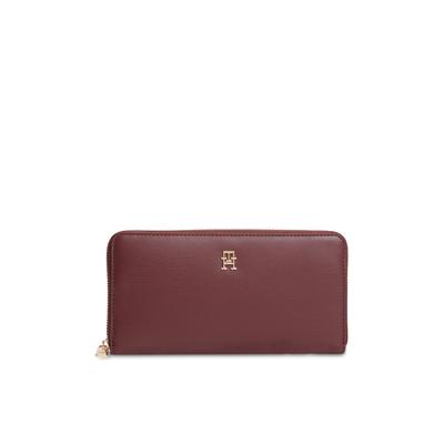 Geldbörse TOMMY HILFIGER "TH ICON LRG ZA", Damen, braun (bordeaux), Lederimitat, Kleinlederwaren, Damen Geldbeutel, Portemonnaie mit edlem TH-Logoelement