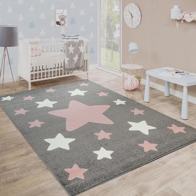Paco Home Nursery Rug with Stars for Kids Room Starry Sky in Grey and Cream