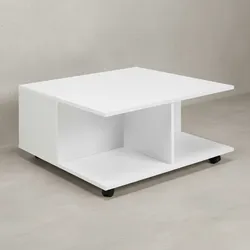KADIMA DESIGN Couchtisch RAPIDO: 70x70x36,5 cm, 2 Schubladen, Rollen, Melaminharzbeschichtung, Weiß/Anthrazit.
