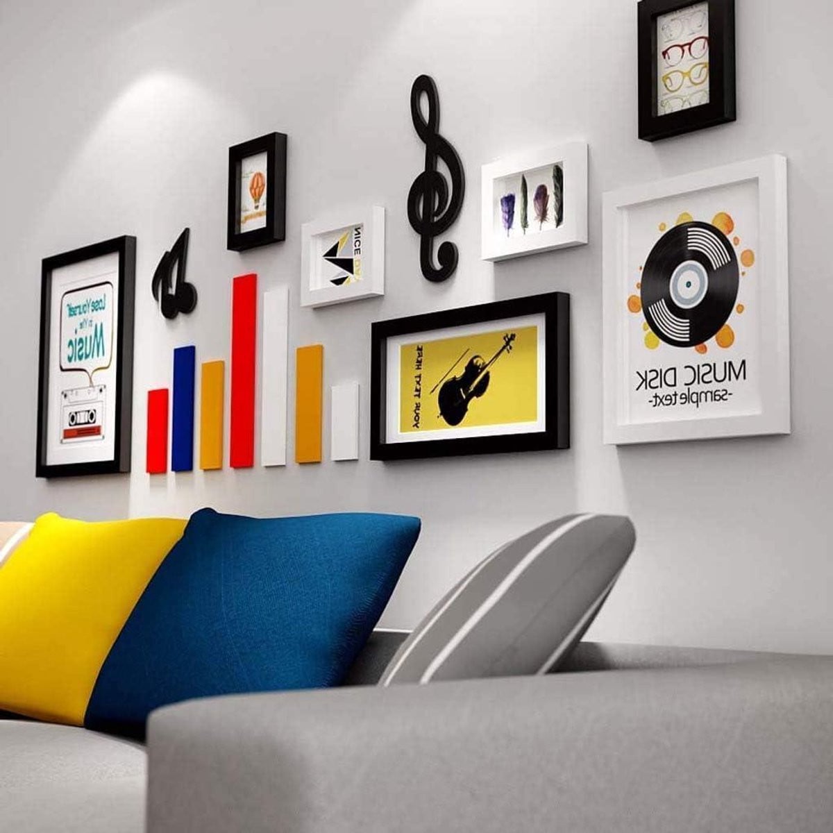 7-delige houten fotolijst set met verwisselbare passe-partouts in houtkleur voor wanddecoratie
