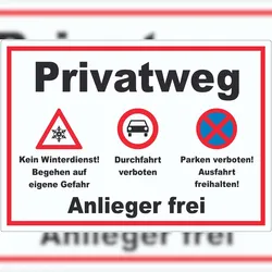 HB-Druck Privatweg KeinWinterdienst Durchfahrt Parken verboten Aufkleber A4 (210x297mm)