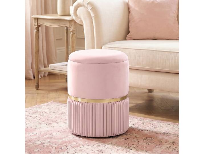 HOMCOM Pouf Tabouret Rangement Velours 36x36x44cm Salon Rose