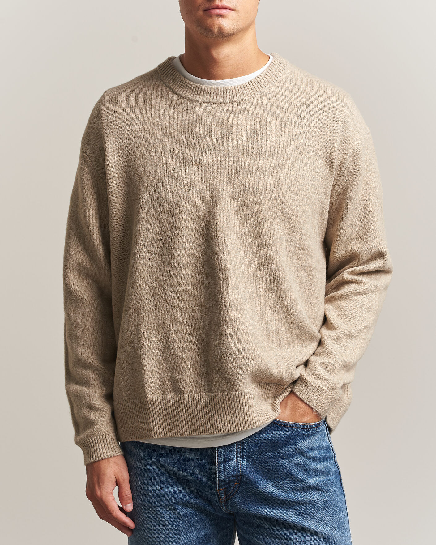 KnowledgeCotton Apparel Knitted Crewneck Feather Grey men M Grå