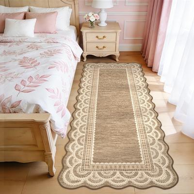 Garvee Scalloped Lace Area Rug Non Slip Low Pile Washable Area Rug
