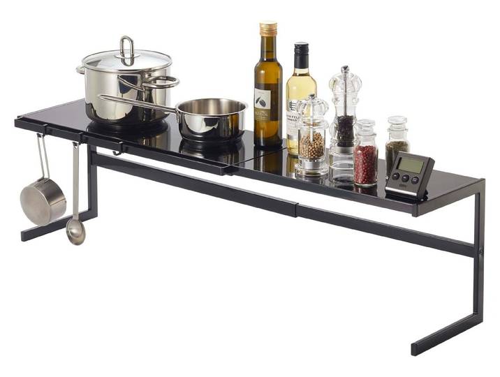 Yamazaki Étagère de cuisine Étagère sur pied Plan de travail noir Métal extensible 54-92x25x22cm \ TOWER