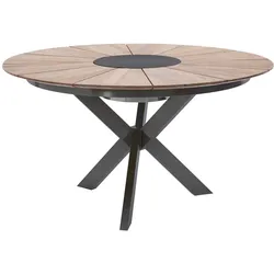 Diamond Garden Tisch LYON Ø 140 cm, Edelstahl Dunkelgrau / Recycled Teak Fase