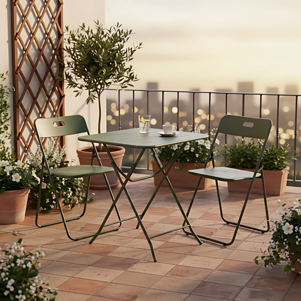 ComfortXL Ensemble bistro pliant en acier 3 pièces vert Vert 60x73x60cm