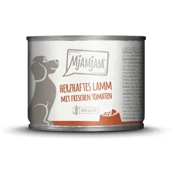 MJAMJAM Leckere Mahlzeit 200g Dose Hundenassfutter Sparpaket 12 x 200 Gramm herzhaftes Lamm mit frischen Tomaten