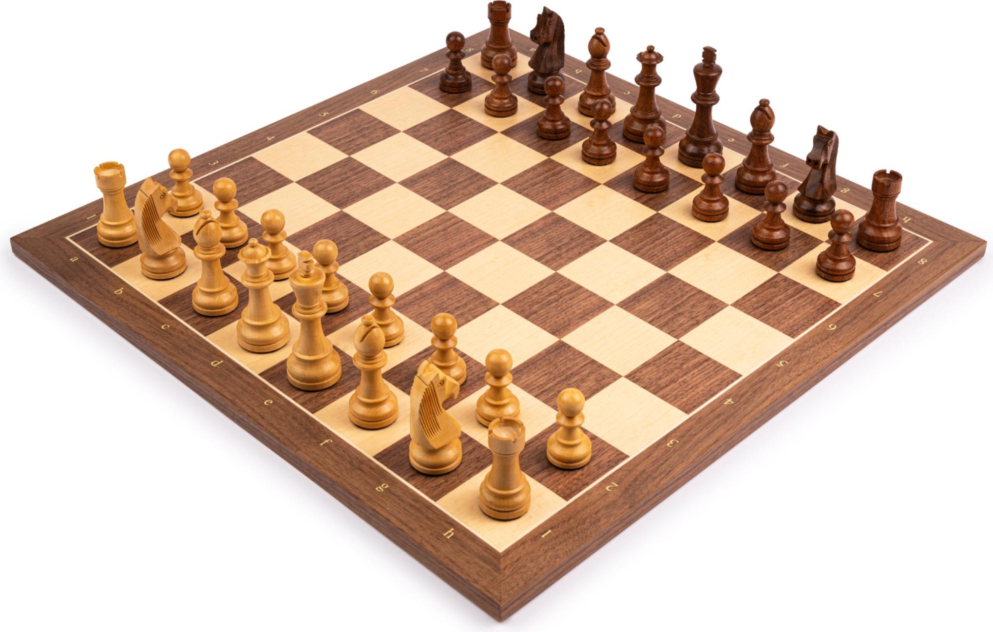 WALNUSS STANDARD SCHACHSET MIT KOORDINATEN + AKAZIEN FERRER FIGUREN - Spanisches Erbe