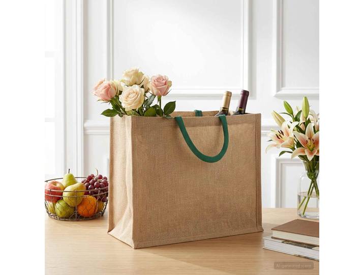 vidaXL Jute-Handtaschen 5 Natürlich und Grün 42 x 33 x 19 cm