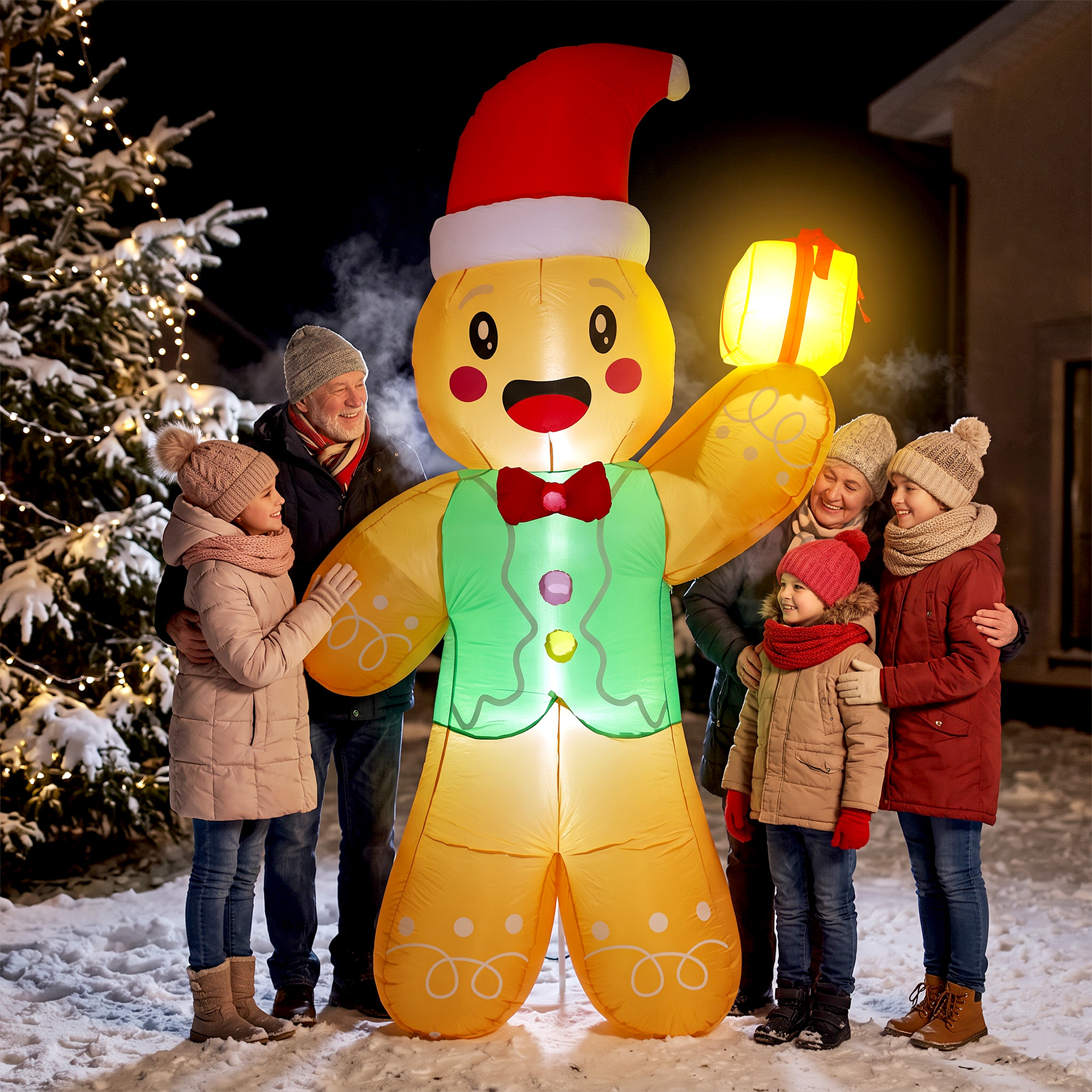 Outsunny Decorazione Natalizia Gonfiabile Omino Pan di Zenzero 2,5 m con Luci LED e Soffiatore   Aosom Italy