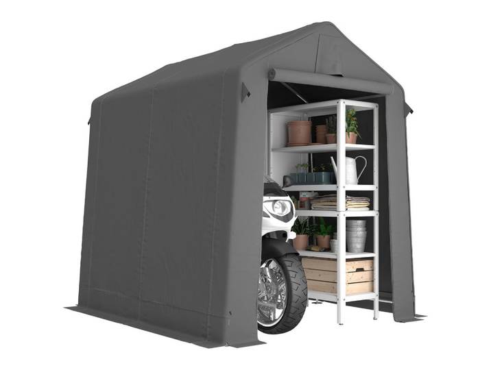 ComfortXL Garagenzelt De-08154 mit Rolltür & Satteldach, wasserabweisend Dunkelgrau, Metall, 190x220x230 cm, Gartenzubehör, Carports