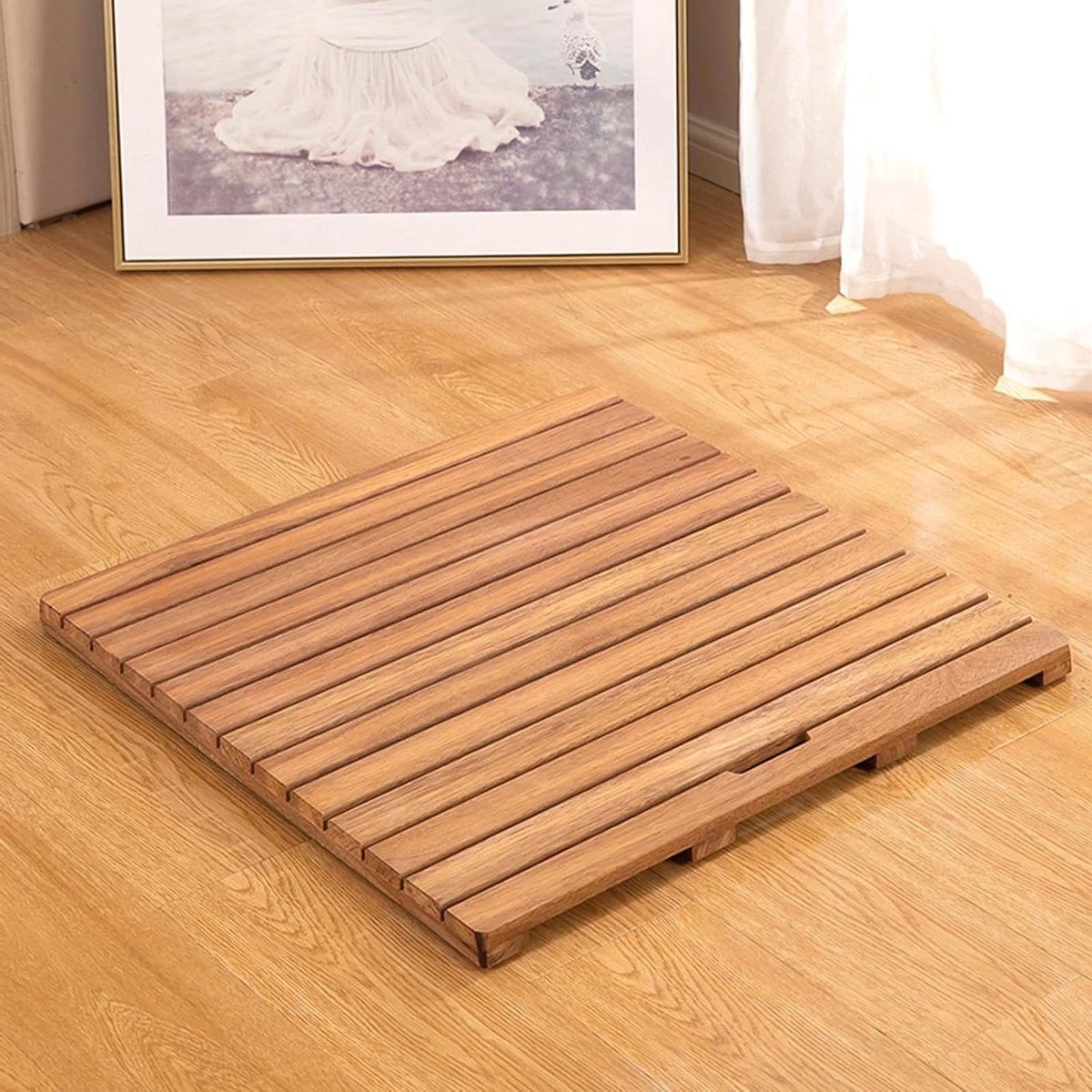 Natuurlijke houten badmat van bamboe met antislipbodem voor jouw badkamer