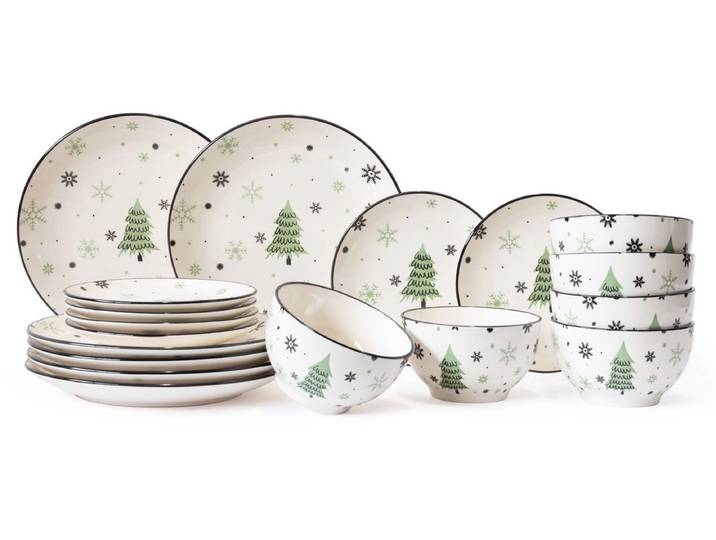 Cookinglife Serviesset - Kerstservies - Porselein - Groen 18-delig / 6 personen