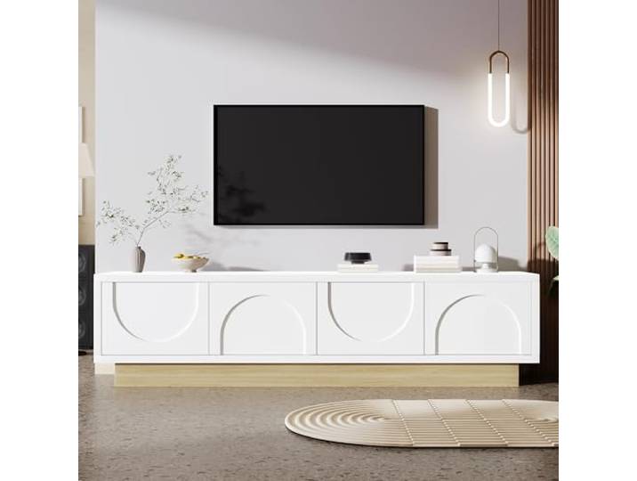 VIIOOIIV TV-Schrank, Lowboard 175 cm lang, Fernsehtisch für Wohnzimmer mit 4 Türen und Regalen, Weiß (175 * 40 * 41.5 cm)