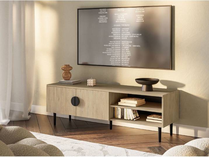 Compleo TV-Schrank 137 cm breit, kleines Wohnzimmer, Eiche cremona, Japandi design OSI