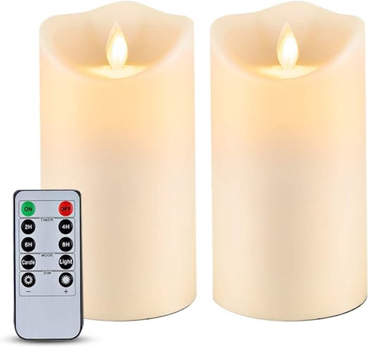 Set van 2 LED Kaarsen met Afstandsbediening en Bewegende Vlam, Waterproof, Ivory Frosted