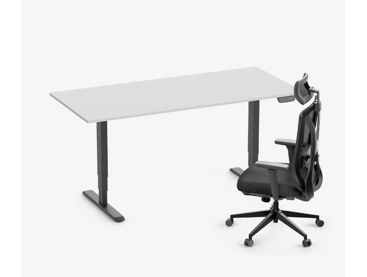 PRIMUS Schreibtisch + Stuhl VITA MESH Schwarz Hoch, Sitzhöhe 52 - 64 cm 180x80 Lichtgrau
