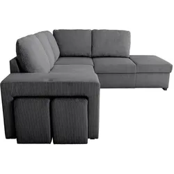 Casapy, Sofa + Bettsofa, Wendbares Ecksofa - 4/5 Sitze - MITCHELL - Anthrazitfarbener Cordstoff - Truhe, Poufs (Ecksofa)