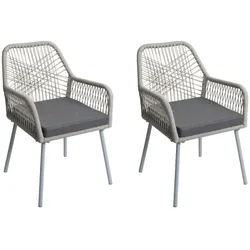 Décoshop26 - Set aus 2 Gartenstühlen mit leichtem luftigem Grafikmuster aus grauem Aluminium mit geflochtenem Seil und 04_0009691