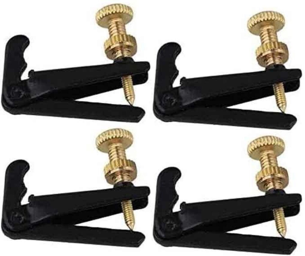 INF Metall-Saitenhalter für Violine mit Schwanzgurt und 4 Feinstimmern, Schwarz – Präzises Stimmen & Einfache Installation Schwarz
