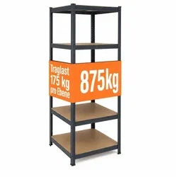 Relaxdays Schwerlastregal 5 Ebenen Metall Anthrazit,Hellbraun