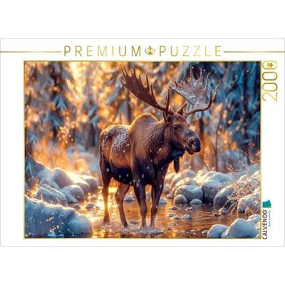 CALVENDO Puzzle Ein Elch an einem Wintertag - in seiner Lieblingsumgebung: Wald, Wasser und Sträucher | 2000 Teile Lege-Größe 90x67cm Foto-Puzzle für