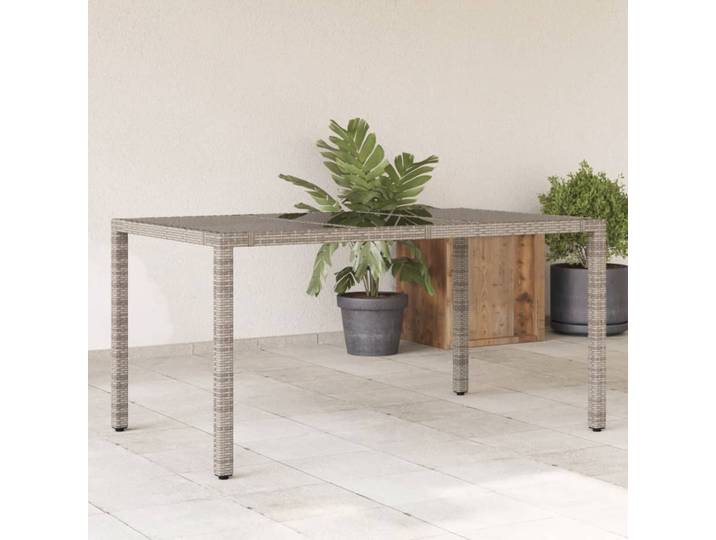Table de jardin en polyrotin gris avec plateau en verre 150x90x75cm, table de pique-nique pour extérieur, mobilier de jardin, décoration