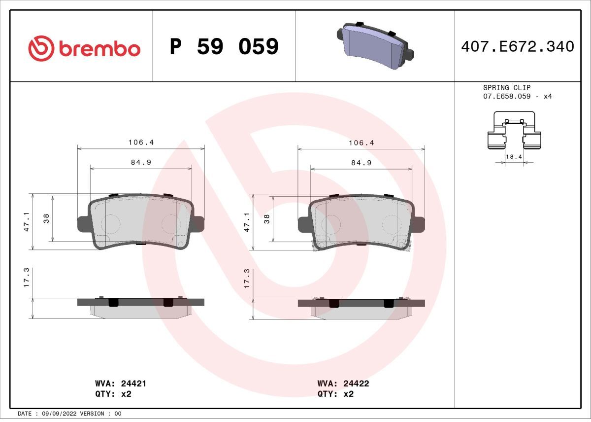 Brembo Set di pastiglie freno P 59 059, posteriore