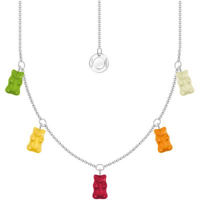Kette mit Anhänger THOMAS SABO "THOMAS SABO x HARIBO Schmuck: Kette mit Goldbären bunt" Gr. 45, bunt (silberfarben, grün, gelb, rot, orange, kristallweiß), Halsketten, Damen, 45, Silber 925 (recycelt), mit Kristallglas