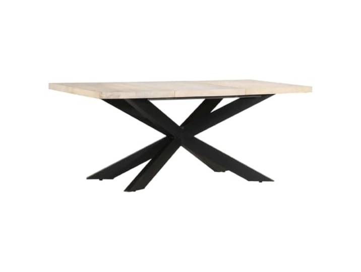 HAQWRDQSG Esstisch 180x90x76 cm Massivholz Mangoholz Industriell Tisch Robustes gebleichtes Mangoholz mit Stahlbeinen und Kreuzrahmen für Küche und Esszimmer im zeitlosen Industrial-Design.