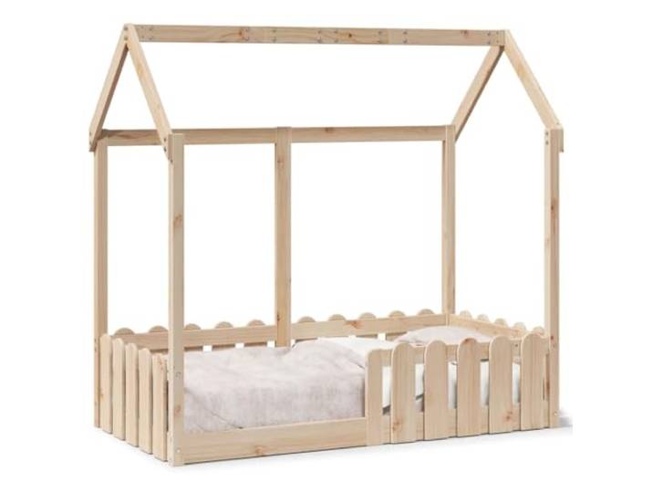 PUGYNBK Kinderbett aus Massivholz, 70 x 140 cm Massives Kiefernholz, Sicherheitsgeländer, niedriges Design, offene Decke zum Selbermachen, inklusive Latten