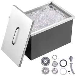 VEVOR Drop-in-Eisbox, 43,5 L Edelstahl-Eiskühler, 558 x 430 x 306 mm Kommerzieller Eisbehälter mit Abdeckung, Eingebaute Eisspeichertruhe, Abflussrohr und Ablassstopfen im Lieferumfang Enthalten