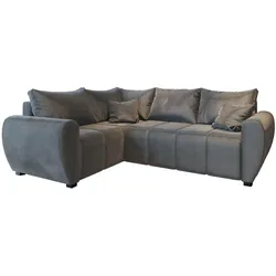 ECKSOFA MADISON L L-S Grau Plüsch-Stoff mit Schlaffunktion